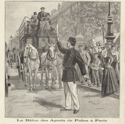 Poliziotto francese che usa il suo manganello per dirigere il traffico nelle strade di Parigi da French School