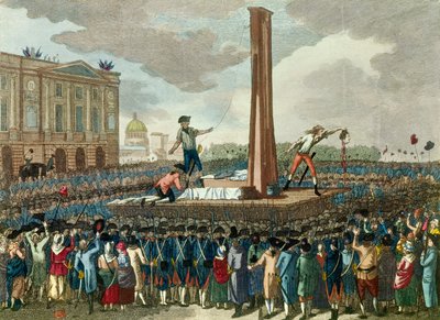 Rivoluzione francese: esecuzione alla ghigliottina di Re Luigi XVI, il boia presenta la sua testa tagliata. Incisione dopo un disegno di Fious. XVIII secolo. Parigi, Museo Carnavalet da French School