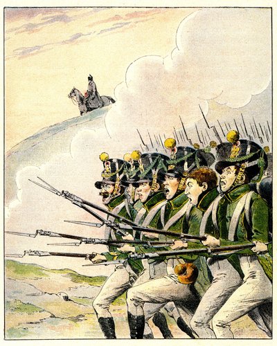 Soldati francesi durante la battaglia di Waterloo da French School