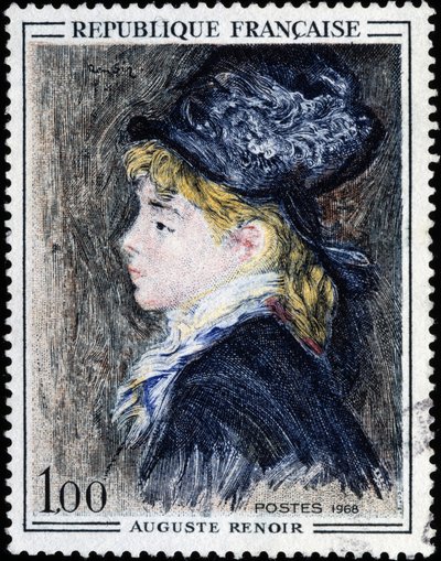 Francobollo francese con dipinto di Auguste Renoir da French School