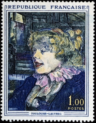 Francobollo francese con dipinto di Toulouse Lautrec da French School