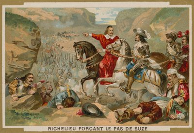 Truppe francesi comandate dal cardinale Richelieu forzano il passo a Suza, Savoia, 1629 da French School
