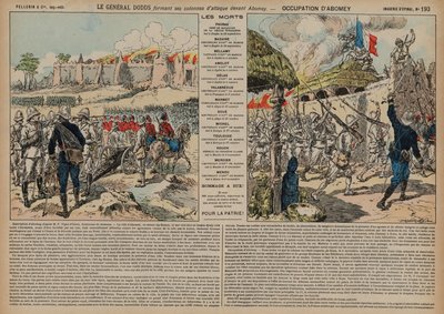 Truppe francesi comandate dal generale Alfred-Amedee Dodds che attaccano Abomey, Dahomey, Seconda Guerra Franco-Dahomeana da French School