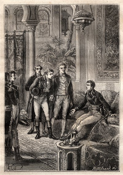 Friedrich Konrad Hornemann (1772-1801) incontra Napoleone Bonaparte al Cairo nel 1797 alla presenza di Gaspard Monge (1746-1818) e Claude Louis Berthollet (1748-1822) - illustrazione tratta da 