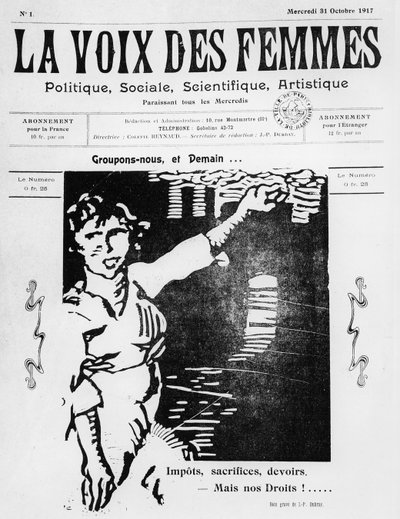 Copertina di La Voix des Femmes, pubblicata a Parigi, ottobre 1917 da French School