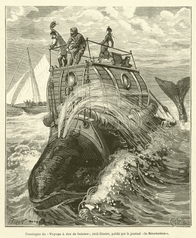 Frontespizio del Viaggio a Dorso di Balena, Racconto Illustrato, Pubblicato dal Giornale La Ricreazione da French School