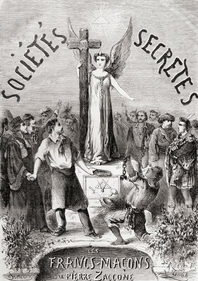 Frontespizio da Societes Secretes, les Francs Macons, pubblicato c.1867 da French School