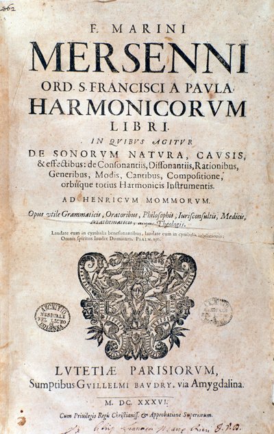 Frontespizio di Harmonie universelle di Marin Mersenne da French School