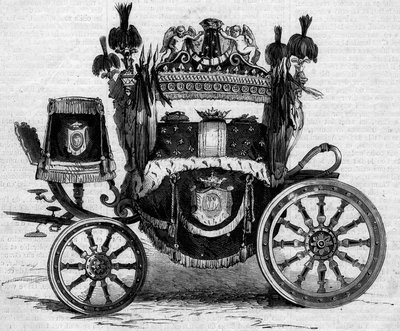Carro funebre usato durante le esequie del Principe Girolamo Bonaparte (1784-1860). Incisione in "Le Monde Illustré" n°169 del 7 luglio 1860. da French School
