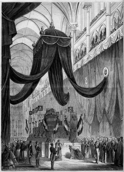 Funerale di Esprit Victor Elisabeth Boniface de Castellane (1788-1862), maresciallo francese: Catafalco del defunto durante la cerimonia religiosa celebrata nella cattedrale di Lione, Rodano (69) da French School