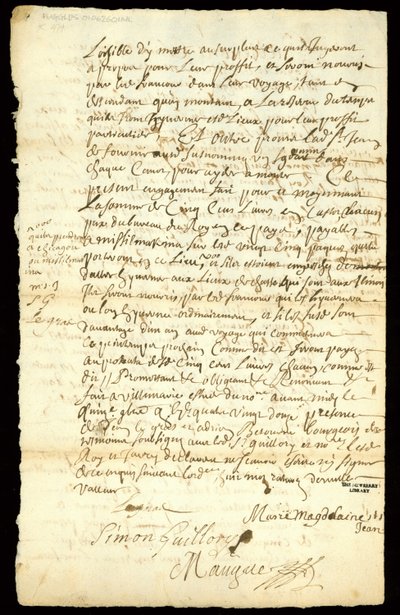 Contratto di commercio di pellicce tra Francois Francoeur e quattro voyageurs per il trasporto di merci e l