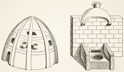 Forni, come usati da scienziati e alchimisti nel Medioevo, da Scienza e Letteratura nel Medioevo di Paul Lacroix, pubblicato a Londra nel 1878 da French School