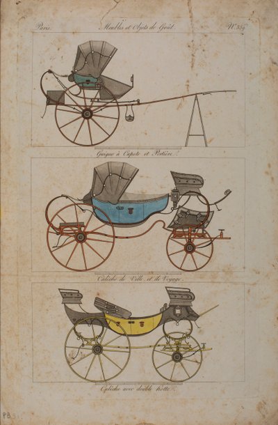 Mobili e Oggetti di Gusto, No. 32, Phaeton Semplice (incisione colorata) da French School