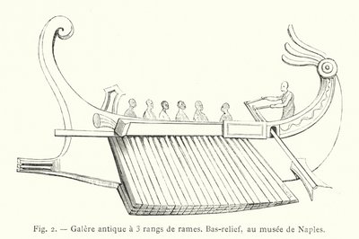 Galea antica a 3 file di remi, Bassorilievo, al museo di Napoli da French School