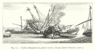 Galeone che attacca una grande nave; da Israel Silvestre, XVII secolo da French School
