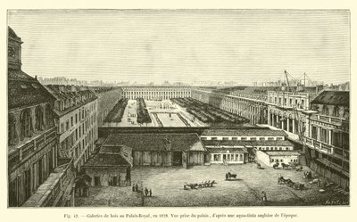 Gallerie di legno al Palais-Royal, nel 1828, Vista dal palazzo, secondo un
