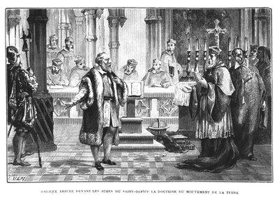 Galileo (1564-1642) ritratta la sua teoria del movimento della terra davanti ai giudici del Santo Uffizio da French School