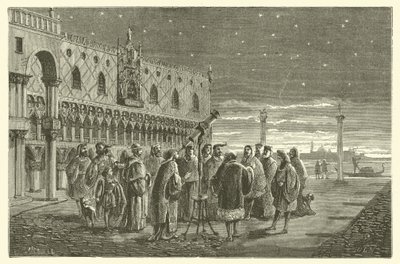 Galileo mostra i satelliti di Giove ai senatori di Venezia (incisione) da French School