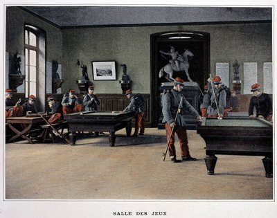 Sala giochi: soldati che giocano a biliardo - in "Album militaire" - fanteria da French School
