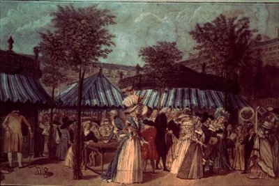 Passeggiata nel giardino del Palais Royal, Parigi, c.1810 (litografia a colori) da French School