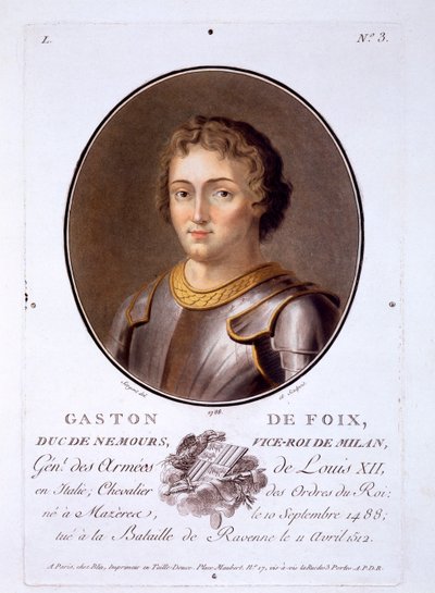 Gastone di Foix, Duca di Nemours, da Portraits des grands hommes, femmes illustres, et sujets memorables de France, pubblicato 1787-92 da French School
