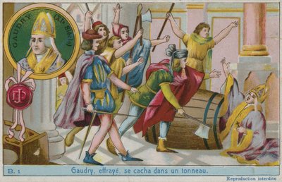 Gaudry, spaventato, nascosto in un barile da French School