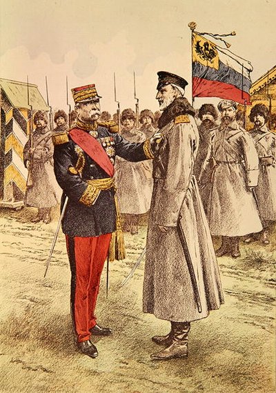 Il generale Pau conferisce una decorazione francese al comandante in capo russo, il granduca Nicola da French School