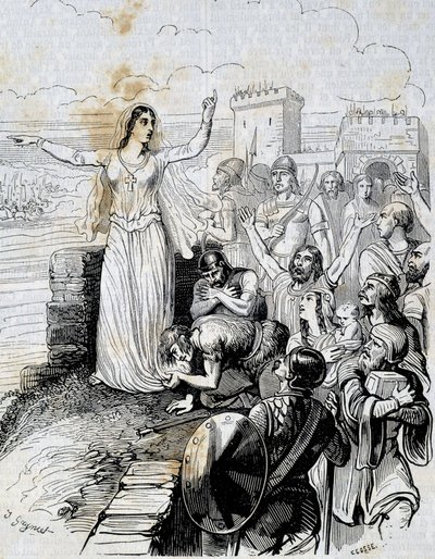 Genoveffa rassicura il popolo di Parigi - in "Histoire de France" di L.-P. Anquetil da French School