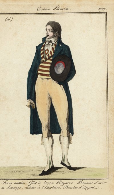 Gentiluomo con gilet e pantaloni a righe da French School