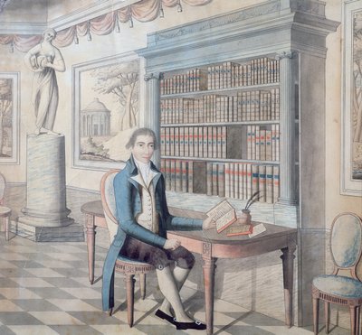 Gentiluomo che legge nella sua biblioteca da French School