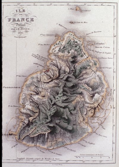 Carta geografica di Mauritius (Antica Isola di Francia) da French School