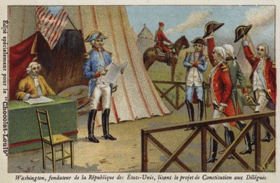 George Washington legge la bozza della Costituzione degli Stati Uniti ai delegati da French School