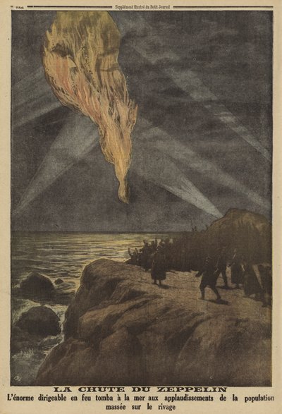 Zeppelin tedesco abbattuto in fiamme dalla contraerea e precipitato in mare, Prima Guerra Mondiale da French School