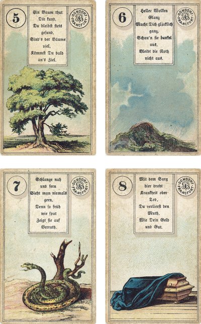 Edizione tedesca del mazzo di cartomanzia francese Lenormand: L