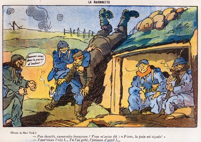 Soldato tedesco catturato dai soldati francesi a seguito di un trucco, vignetta dall
