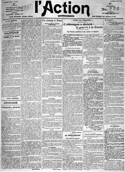 La Germania dichiara guerra alla Russia - La prima pagina del quotidiano "L