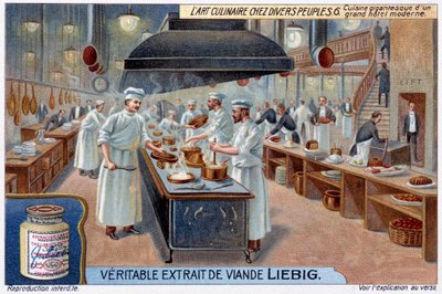 Cucina gigantesca di un grande hotel moderno - cromolitografia da French School