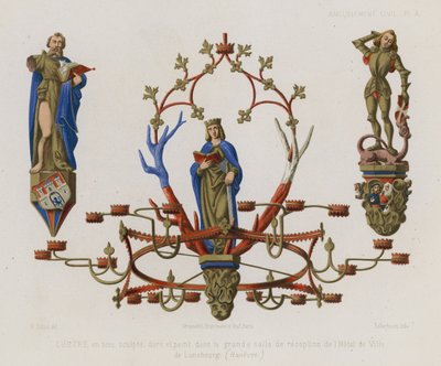 Lampadario in legno dorato e dipinto nella grande sala di ricevimento del Municipio di Luneburg da French School