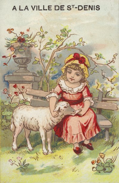 Ragazza che accarezza un agnello da French School
