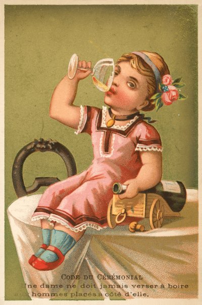 Ragazza che beve champagne da French School