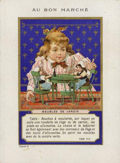 Ragazza che gioca con bambole e mobili in miniatura, Meubles de Jardin da French School