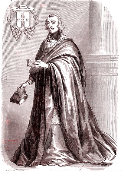 Giulio Raimondo Mazzarino, cardinale e diplomatico francese di origine italiana. 1865 (incisione) da French School