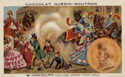 Tentativo di Giuseppe Marco Fieschi di assassinare il re Luigi Filippo di Francia, Parigi, 1835 da French School