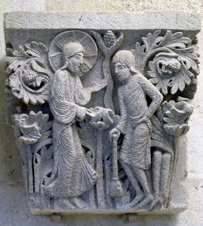 Dio dice ad Adamo di lavorare la terra, capitello originale dalla navata della cattedrale da French School