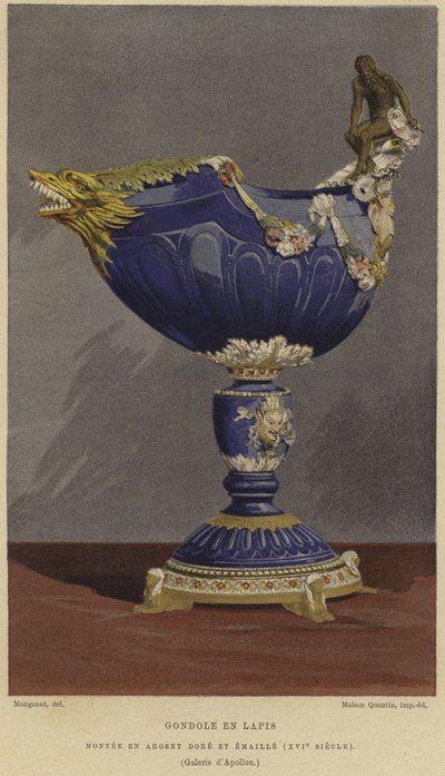 Coppa in lapislazzuli a forma di gondola montata in argento dorato e smaltato, XVI secolo da French School