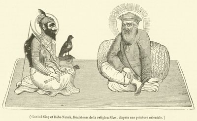 Govind Sing e Baba-Nanek, fondatori della religione Sikh (incisione) da French School