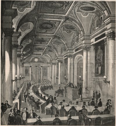 Grande sala delle riunioni al Consiglio di Stato a Parigi - Incisione in "Tableau-de-Paris" di Edmond Texier 1852 da French School