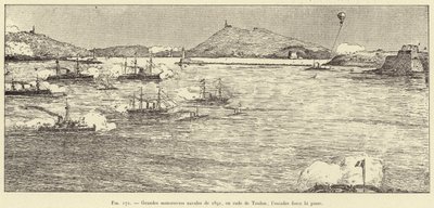 Grandi manovre navali del 1891, nella rada di Tolone; la squadra forza il passaggio (incisione) da French School