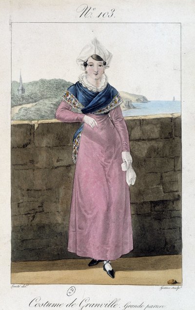 Costume femminile di Granville - incisione da French School