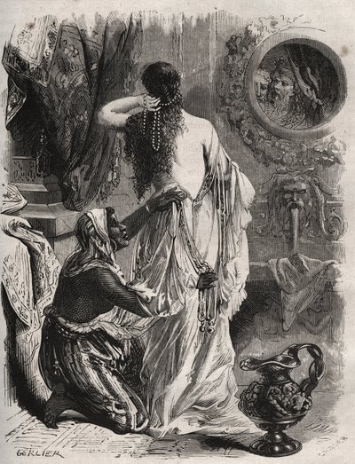 Mitologia greca: il re di Lidia Candaule (o Caudale) mostra la moglie nuda al suo confidente Gyges, nascosto nell